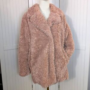 H&M Divided Teddy Sherpa Jacket Womens S Pink Faux Fur Coat